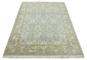 Antique Persian 8x10 Hand Knotted Gray and Beige Traditional Persian Oushak Wool Rug | AC1810