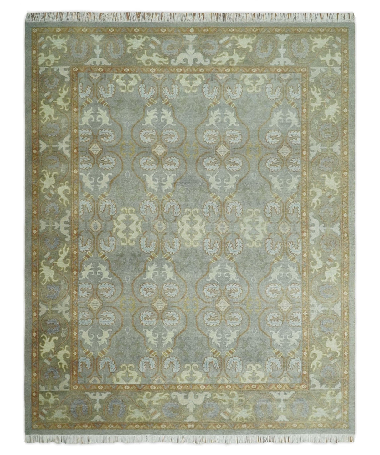 Antique Persian 8x10 Hand Knotted Gray and Beige Traditional Persian Oushak Wool Rug | AC1810