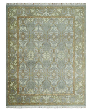 Antique Persian 8x10 Hand Knotted Gray and Beige Traditional Persian Oushak Wool Rug | AC1810