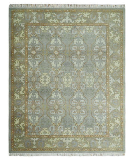 Antique Persian 8x10 Hand Knotted Gray and Beige Traditional Persian Oushak Wool Rug | AC1810