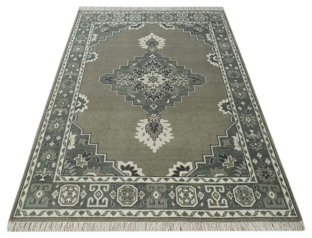 Antique Persian Earthy Sage Hand Knotted 8x10 Gray and Ivory Traditional Vintage Heriz Serapi Wool Rug | AC25810