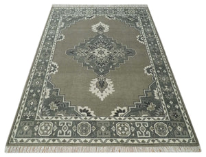 Antique Persian Earthy Sage Hand Knotted 8x10 Gray and Ivory Traditional Vintage Heriz Serapi Wool Rug | AC25810