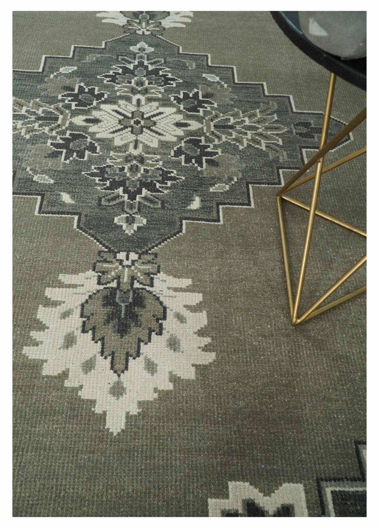 Antique Persian Earthy Sage Hand Knotted 8x10 Gray and Ivory Traditional Vintage Heriz Serapi Wool Rug | AC25810