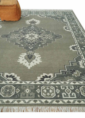 Antique Persian Earthy Sage Hand Knotted 8x10 Gray and Ivory Traditional Vintage Heriz Serapi Wool Rug | AC25810
