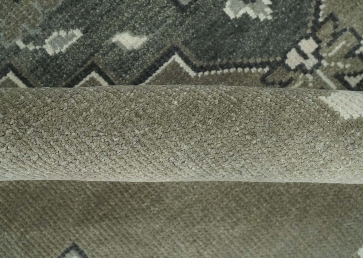Antique Persian Earthy Sage Hand Knotted 8x10 Gray and Ivory Traditional Vintage Heriz Serapi Wool Rug | AC25810