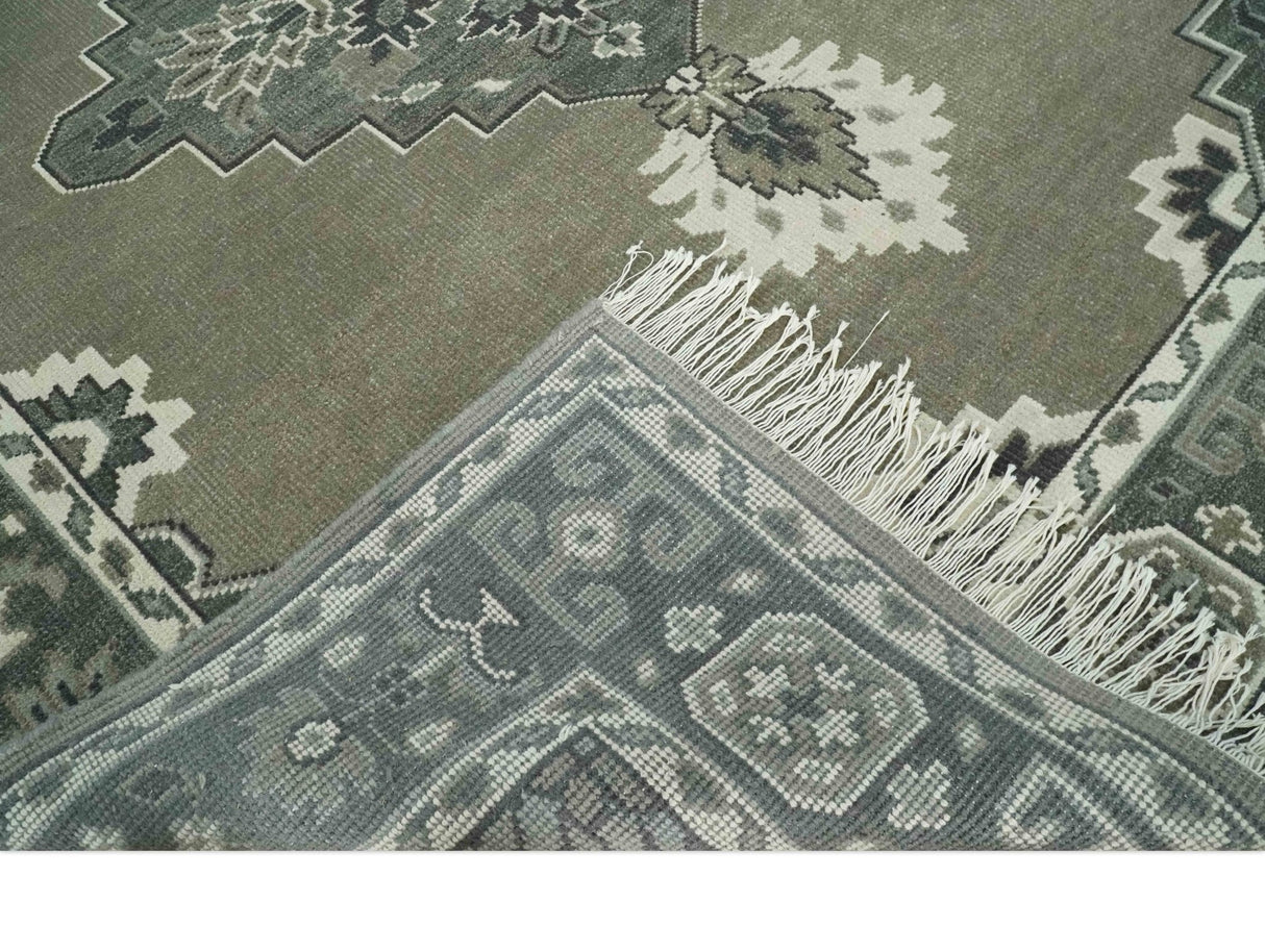 Antique Persian Earthy Sage Hand Knotted 8x10 Gray and Ivory Traditional Vintage Heriz Serapi Wool Rug | AC25810