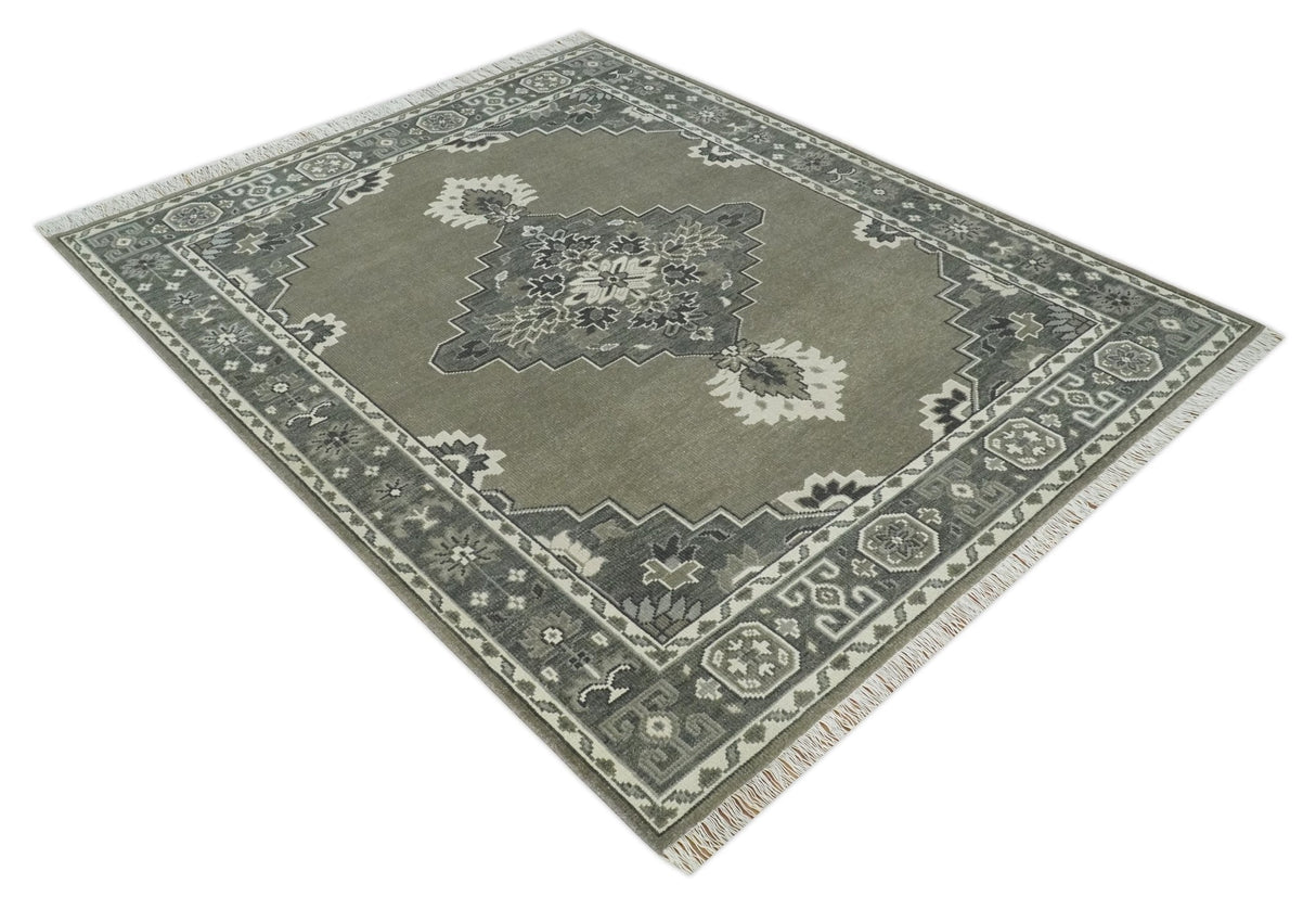 Antique Persian Earthy Sage Hand Knotted 8x10 Gray and Ivory Traditional Vintage Heriz Serapi Wool Rug | AC25810