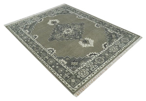 Antique Persian Earthy Sage Hand Knotted 8x10 Gray and Ivory Traditional Vintage Heriz Serapi Wool Rug | AC25810