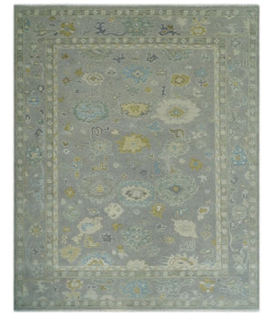Antique Silver Hand Knotted Oushak Wool Area Rug