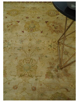 Antique Style 8x10 Hand Knotted Beige, Olive and Brown Traditional Oushak Wool Rug