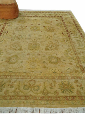 Antique Style 8x10 Hand Knotted Beige, Olive and Brown Traditional Oushak Wool Rug