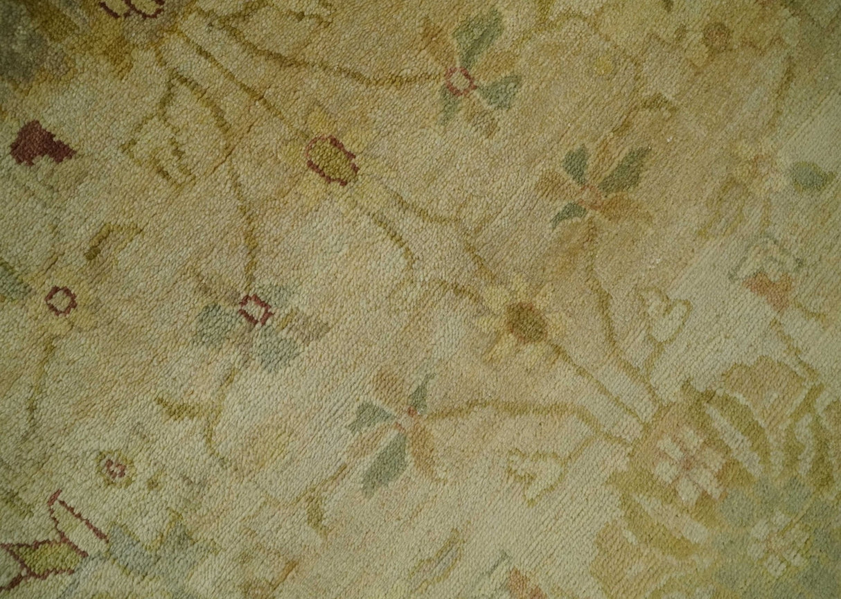 Antique Style 8x10 Hand Knotted Beige, Olive and Brown Traditional Oushak Wool Rug