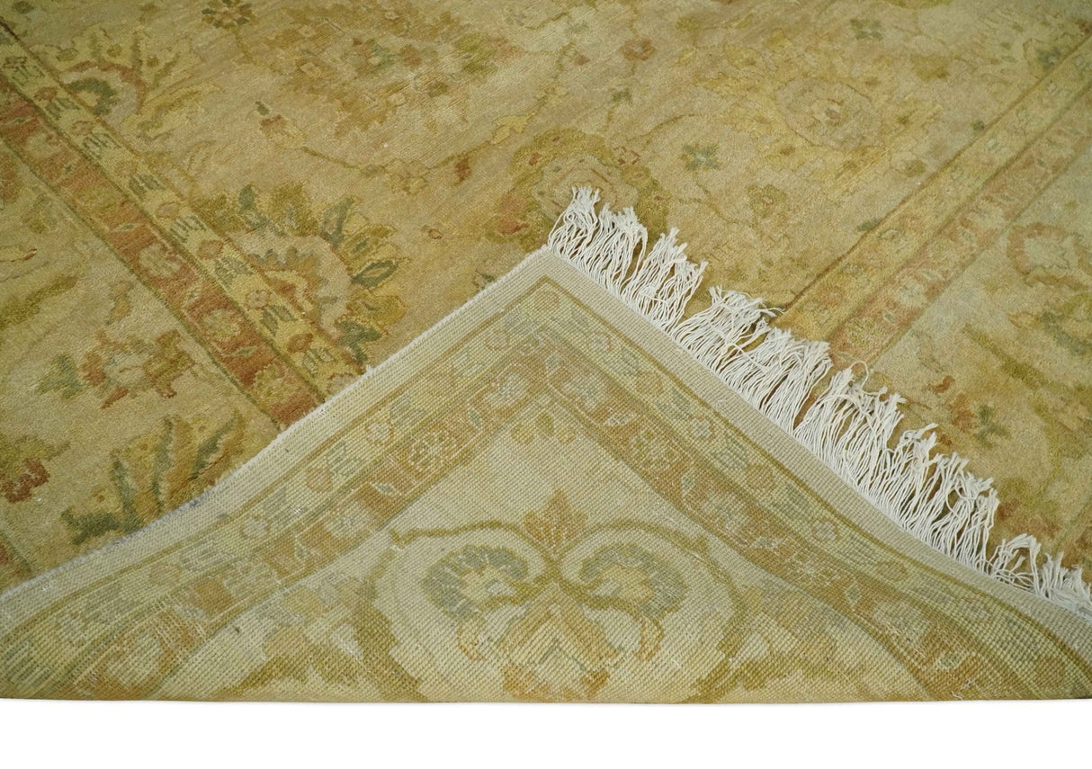 Antique Style 8x10 Hand Knotted Beige, Olive and Brown Traditional Oushak Wool Rug