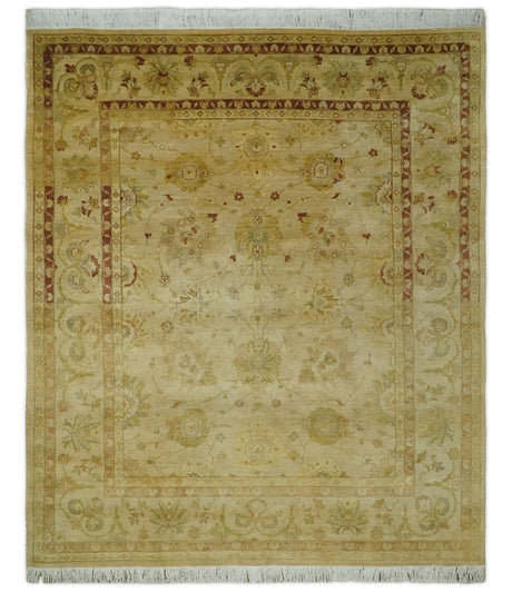 Antique Style 8x10 Hand Knotted Beige, Olive and Brown Traditional Oushak Wool Rug