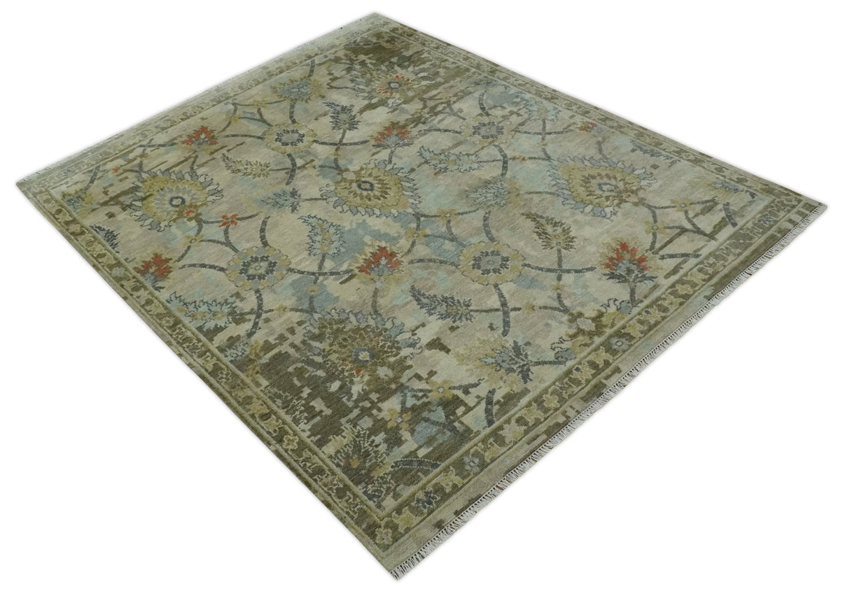 Antique Style Beige, Green and Gray Hand Knotted Traditional Oriental 8x10 wool area Rug