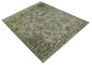 Antique Style Beige, Green and Gray Hand Knotted Traditional Oriental 8x10 wool area Rug