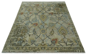 Antique Style Beige, Green and Gray Hand Knotted Traditional Oriental 8x10 wool area Rug