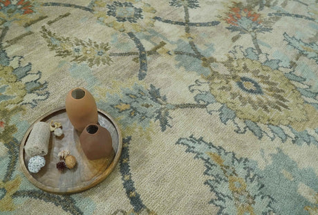 Antique Style Beige, Green and Gray Hand Knotted Traditional Oriental 8x10 wool area Rug