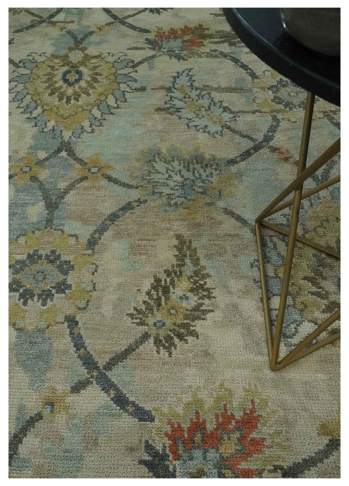 Antique Style Beige, Green and Gray Hand Knotted Traditional Oriental 8x10 wool area Rug