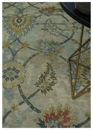 Antique Style Beige, Green and Gray Hand Knotted Traditional Oriental 8x10 wool area Rug