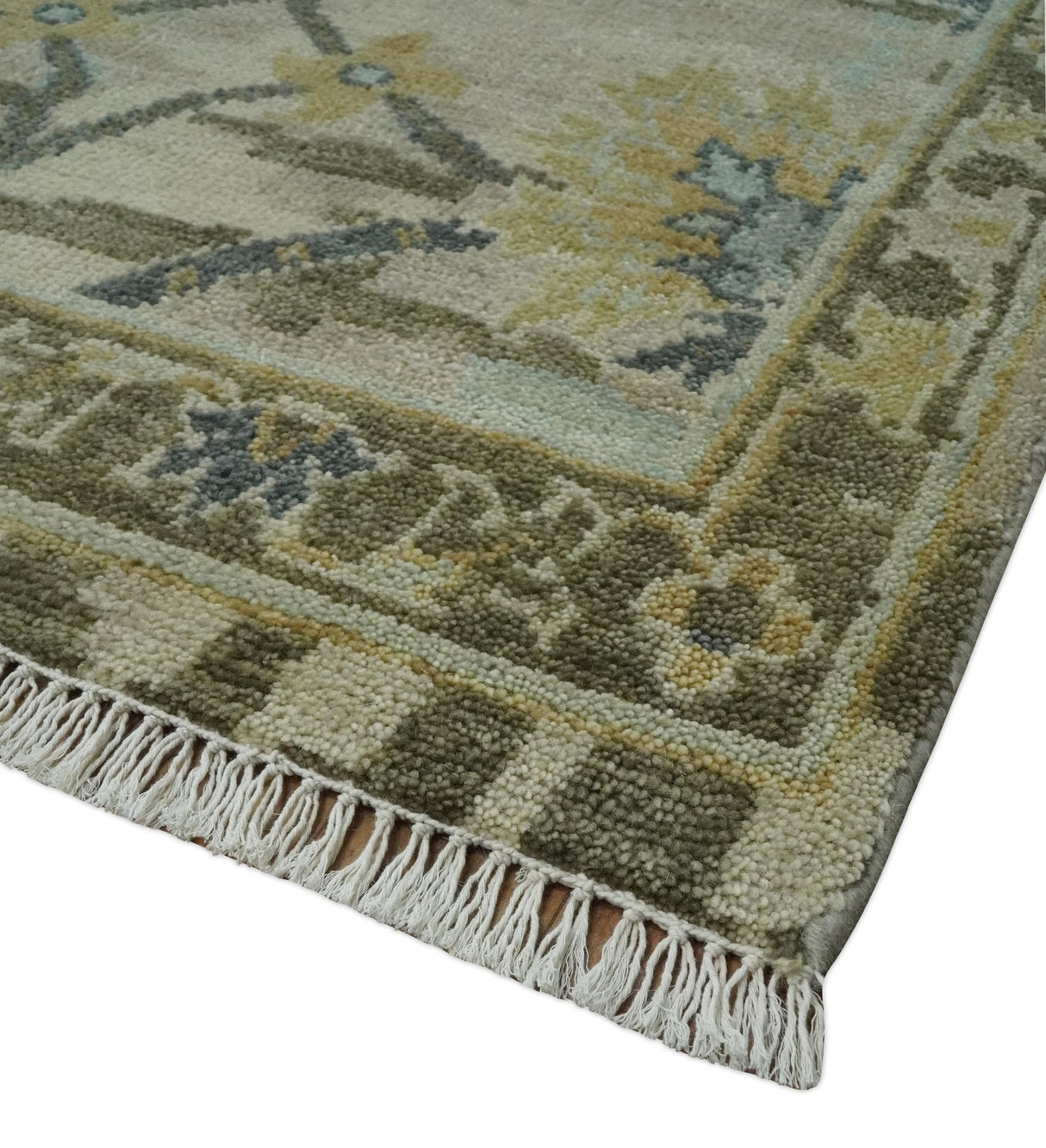 Antique Style Beige, Green and Gray Hand Knotted Traditional Oriental 8x10 wool area Rug
