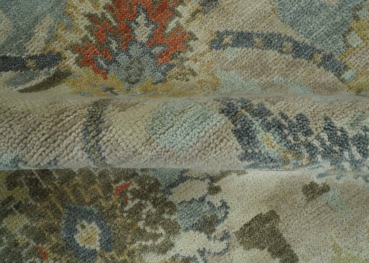 Antique Style Beige, Green and Gray Hand Knotted Traditional Oriental 8x10 wool area Rug