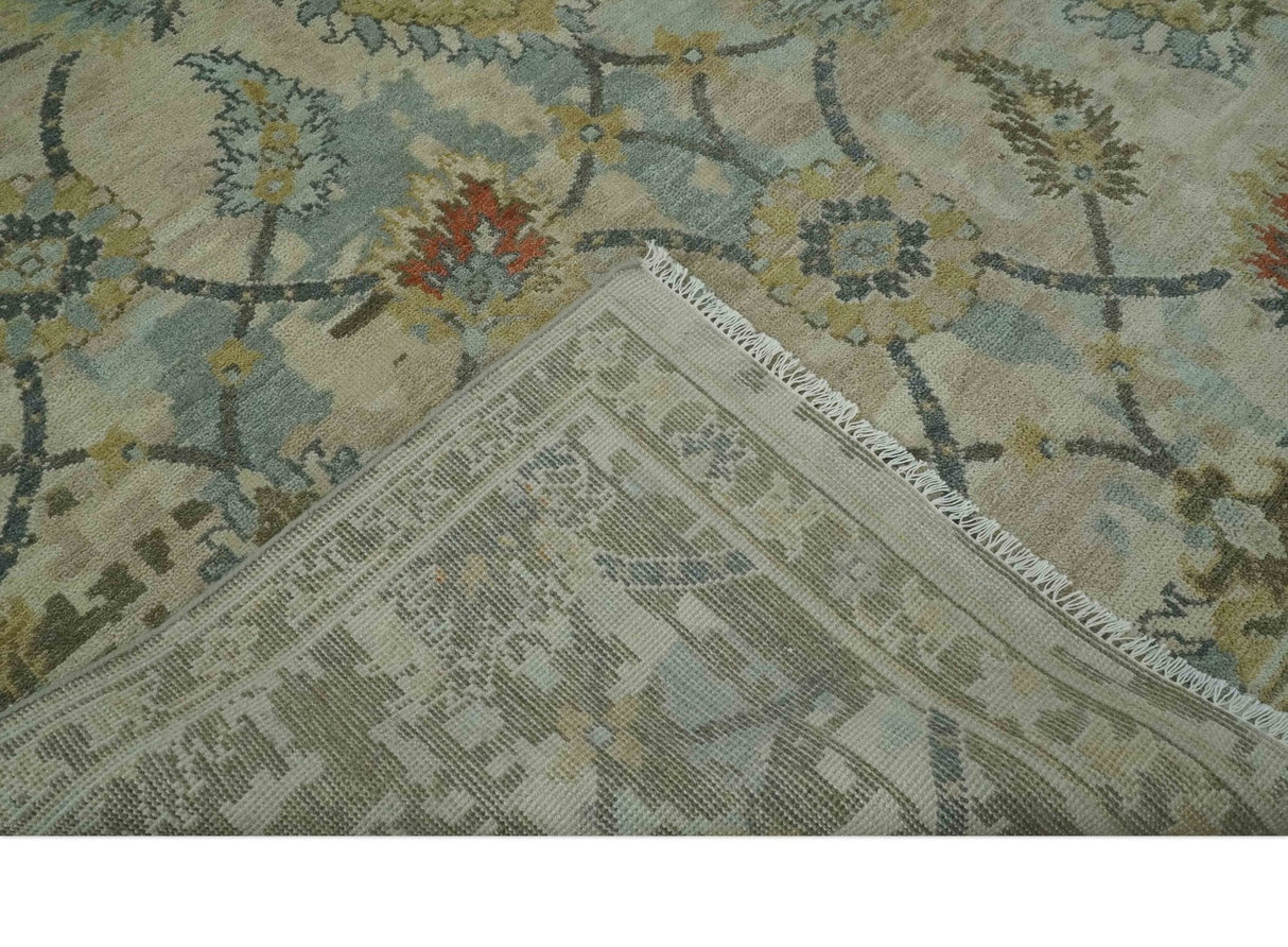 Antique Style Beige, Green and Gray Hand Knotted Traditional Oriental 8x10 wool area Rug
