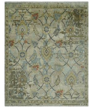 Antique Style Beige, Green and Gray Hand Knotted Traditional Oriental 8x10 wool area Rug