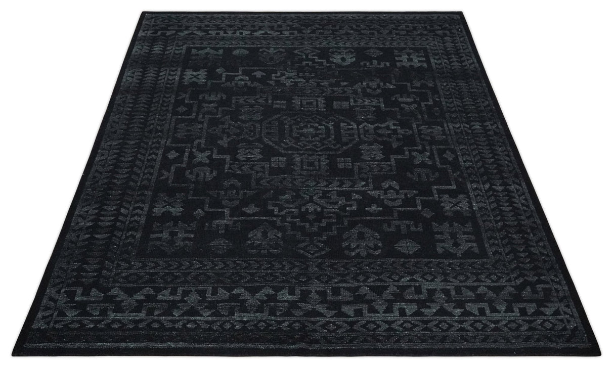 Antique Style Black and Silver 8.4x9.8 hand knotted Traditional wool Area rug