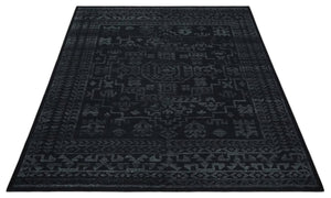 Antique Style Black and Silver 8.4x9.8 hand knotted Traditional wool Area rug