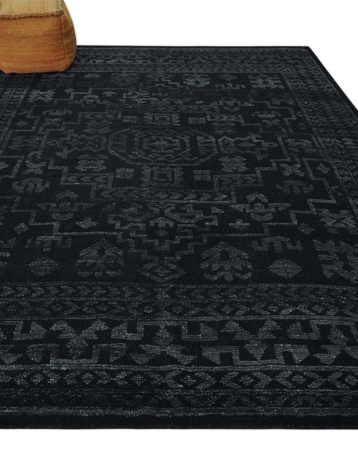 Antique Style Black and Silver 8.4x9.8 hand knotted Traditional wool Area rug