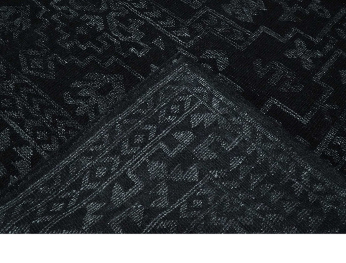 Antique Style Black and Silver 8.4x9.8 hand knotted Traditional wool Area rug