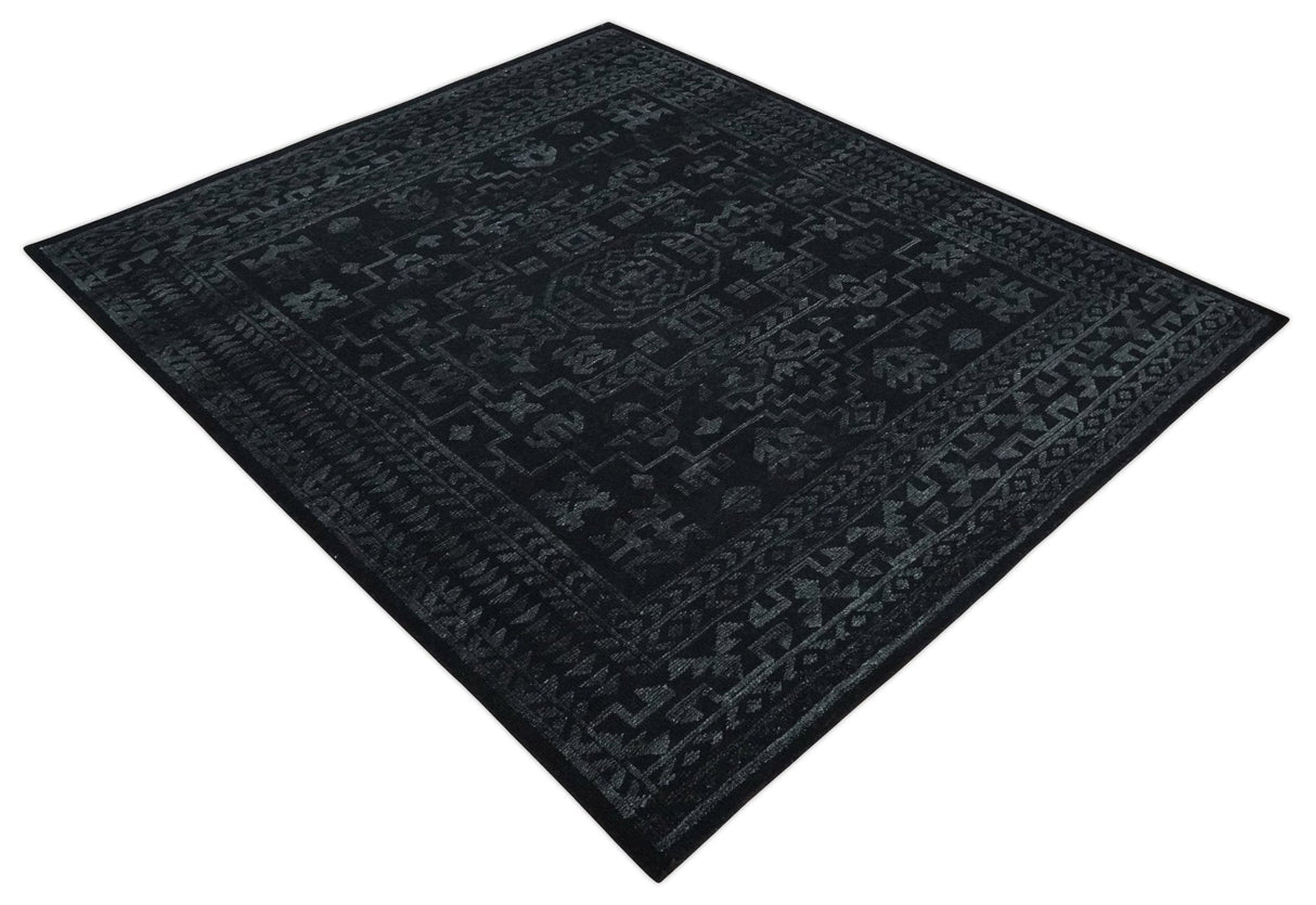 Antique Style Black and Silver 8.4x9.8 hand knotted Traditional wool Area rug