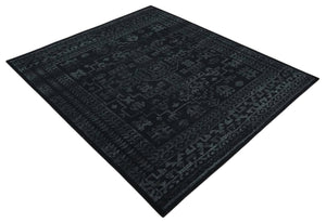 Antique Style Black and Silver 8.4x9.8 hand knotted Traditional wool Area rug