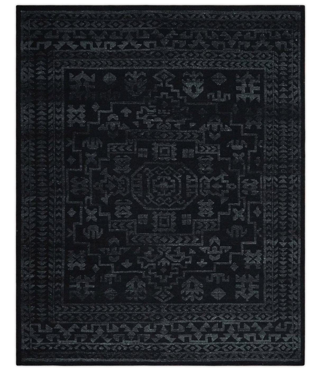 Antique Style Black and Silver 8.4x9.8 hand knotted Traditional wool Area rug