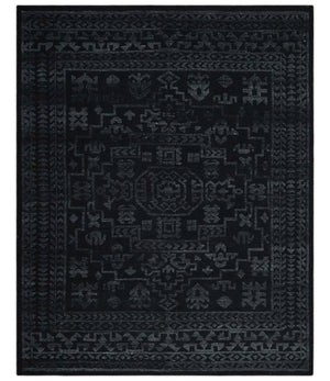 Antique Style Black and Silver 8.4x9.8 hand knotted Traditional wool Area rug