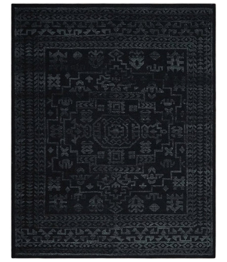 Antique Style Black and Silver 8.4x9.8 hand knotted Traditional wool Area rug