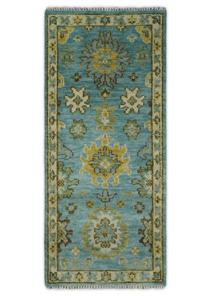Antique Style Blue, Moss Green and Gold 8x10, 9x12 and 10x14 Wool Hand Knotted Traditional Vintage Wool Area Rug