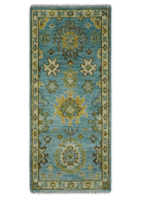 Antique Style Blue, Moss Green and Gold 8x10, 9x12 and 10x14 Wool Hand Knotted Traditional Vintage Wool Area Rug