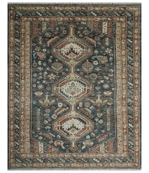 Antique Style Charcoal, Beige and Rust Hand knotted Custom Made wool Area Rug