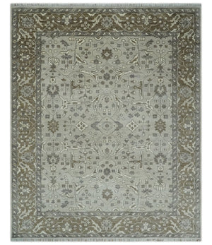 Antique Style Custom Made Traditional Silver and Brown Oriental Oushak Wool Area Rug