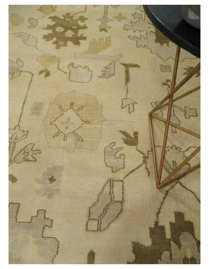 Antique Style Fine 9x13 Hand Knotted Beige, Silver and Brown Traditional Wool Rug