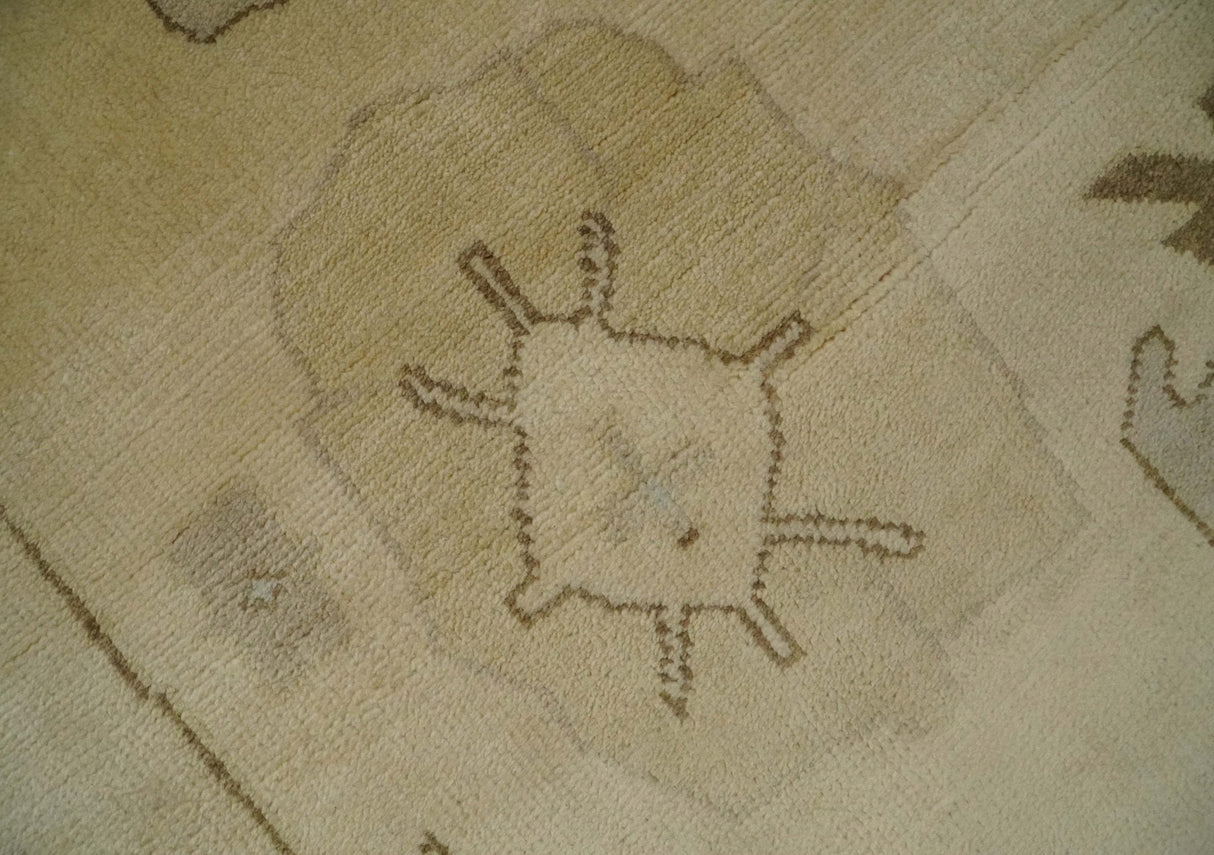 Antique Style Fine 9x13 Hand Knotted Beige, Silver and Brown Traditional Wool Rug