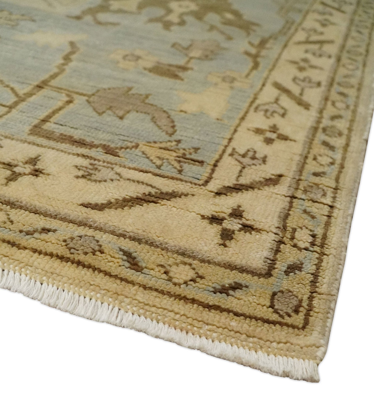 Antique Style Fine 9x13 Hand Knotted Beige, Silver and Brown Traditional Wool Rug
