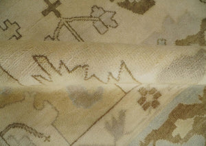 Antique Style Fine 9x13 Hand Knotted Beige, Silver and Brown Traditional Wool Rug