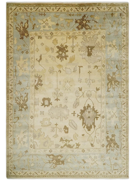 Antique Style Fine 9x13 Hand Knotted Beige, Silver and Brown Traditional Wool Rug