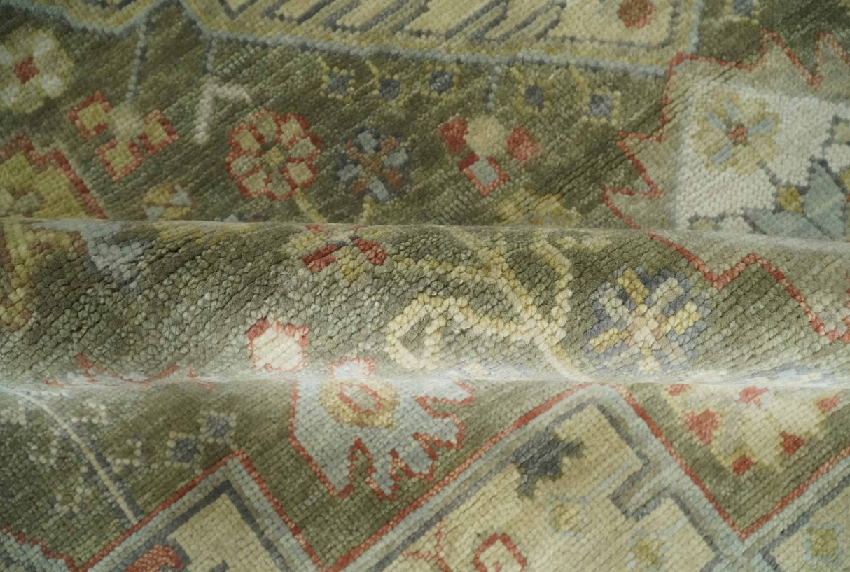 Antique Style Green, Ivory and Beige Hand knotted 9x12 wool Area Rug