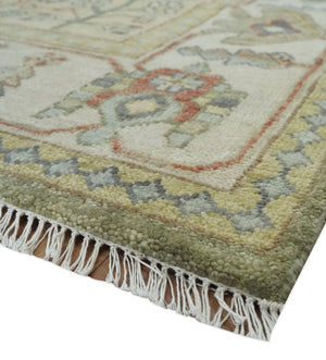 Antique Style Green, Ivory and Beige Hand knotted 9x12 wool Area Rug