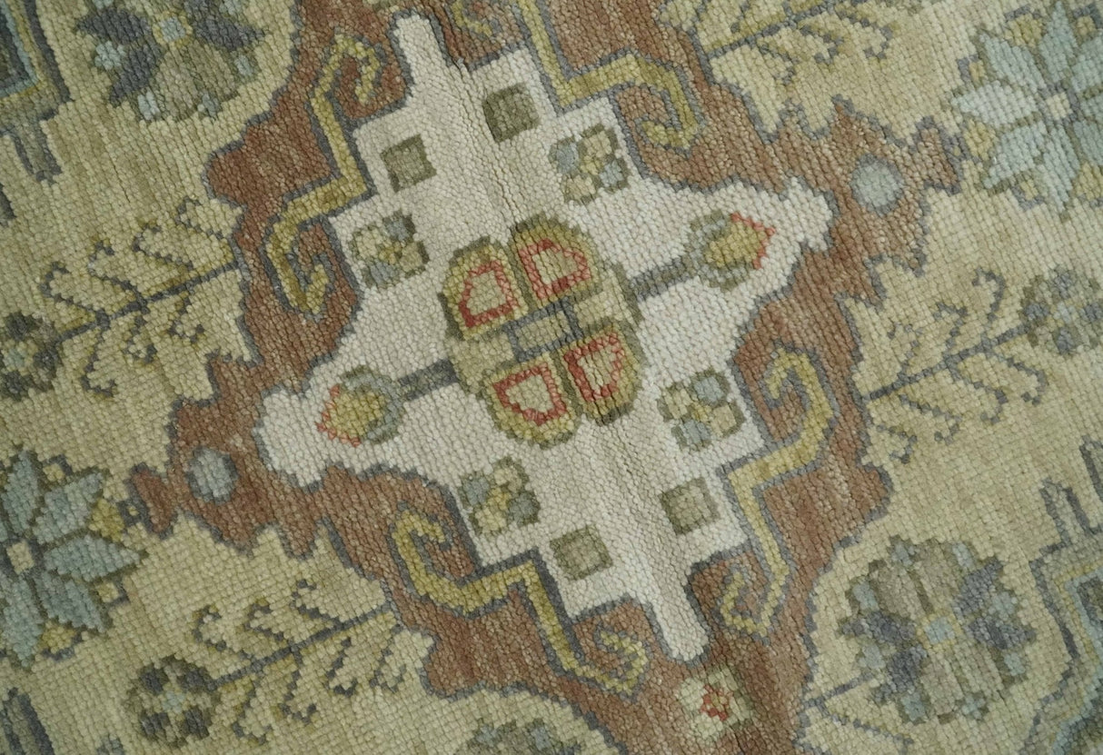Antique Style Green, Ivory and Beige Hand knotted 9x12 wool Area Rug