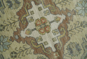 Antique Style Green, Ivory and Beige Hand knotted 9x12 wool Area Rug